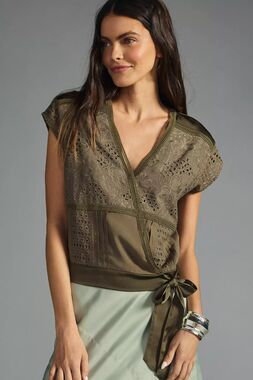 Anthropologie Tiny Tatiana Wrap Top Olive S Boho Chic Earthcore Peasant Cottage